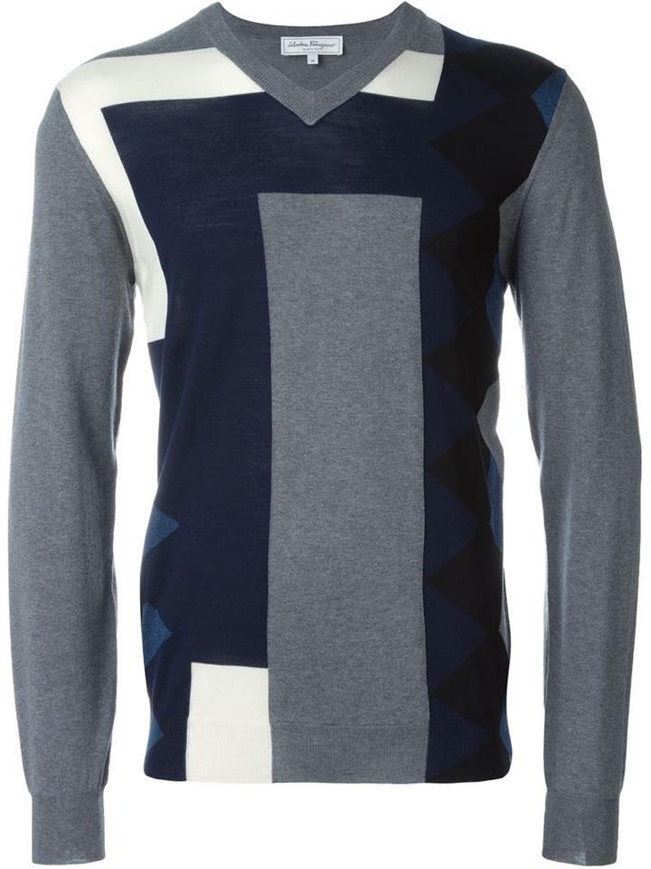Salvatore Ferragamo Colour Block Intarsia Cardigan