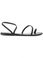 Ancient Greek Sandals Braided Eleftheria Strappy Flat Sandals - Black