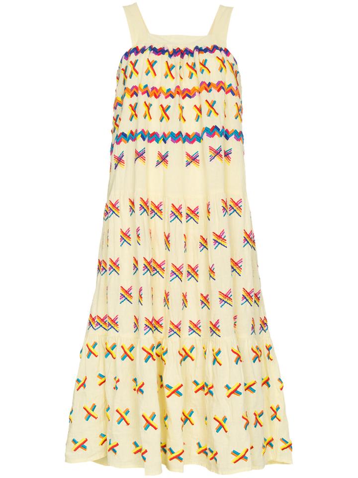 All Things Mochi Remi Embroidered Midi Dress - Yellow & Orange