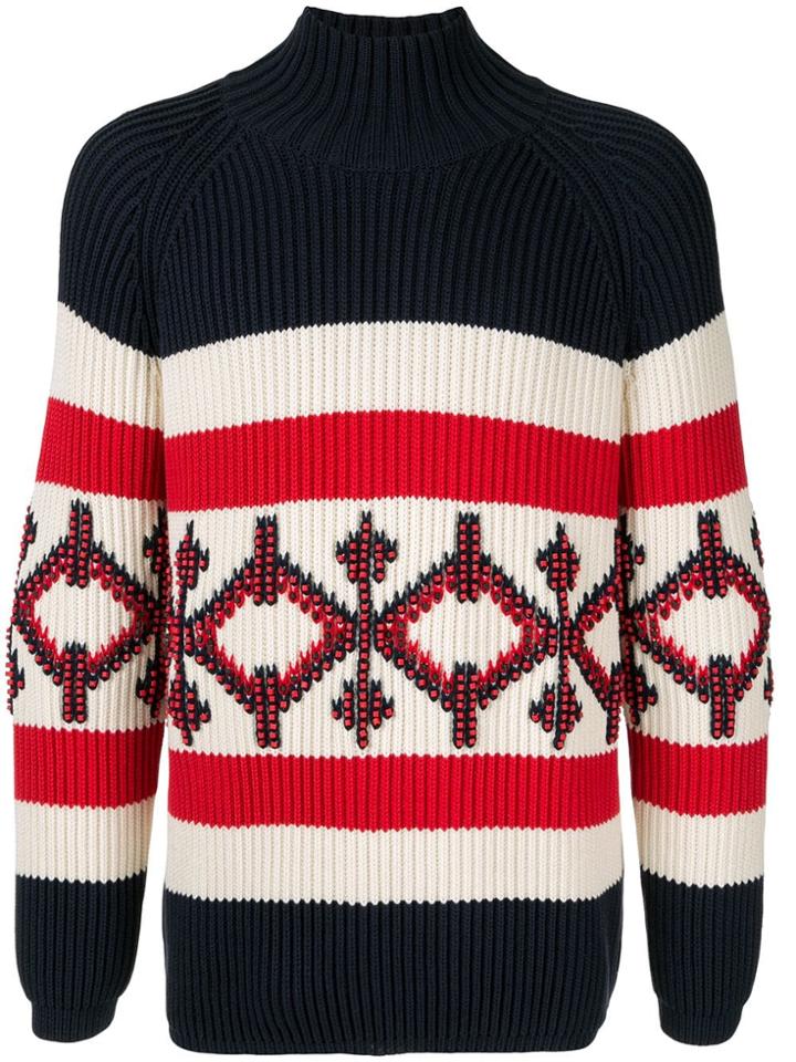 Ports V Intarsia Knit Jumper - Multicolour