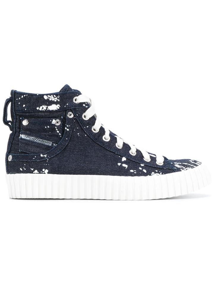 Diesel Paint Splatter Denim Sneakers - Blue