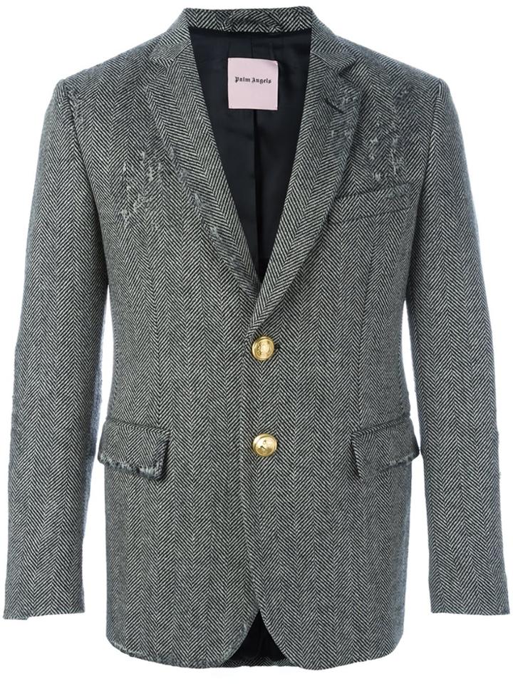 Palm Angels Distressed Herringbone Blazer - Grey