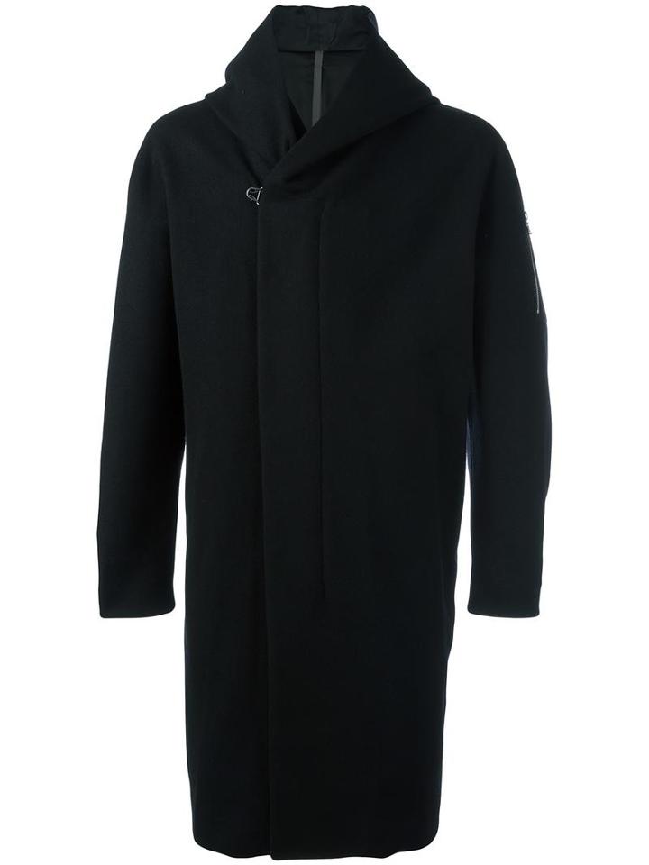 Attachment Hoodie-detail Overcoat, Men's, Size: 3, Black, Wool/cashmere/polyurethane/cupro
