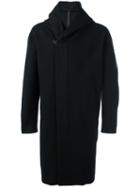 Attachment Hoodie-detail Overcoat, Men's, Size: 3, Black, Wool/cashmere/polyurethane/cupro