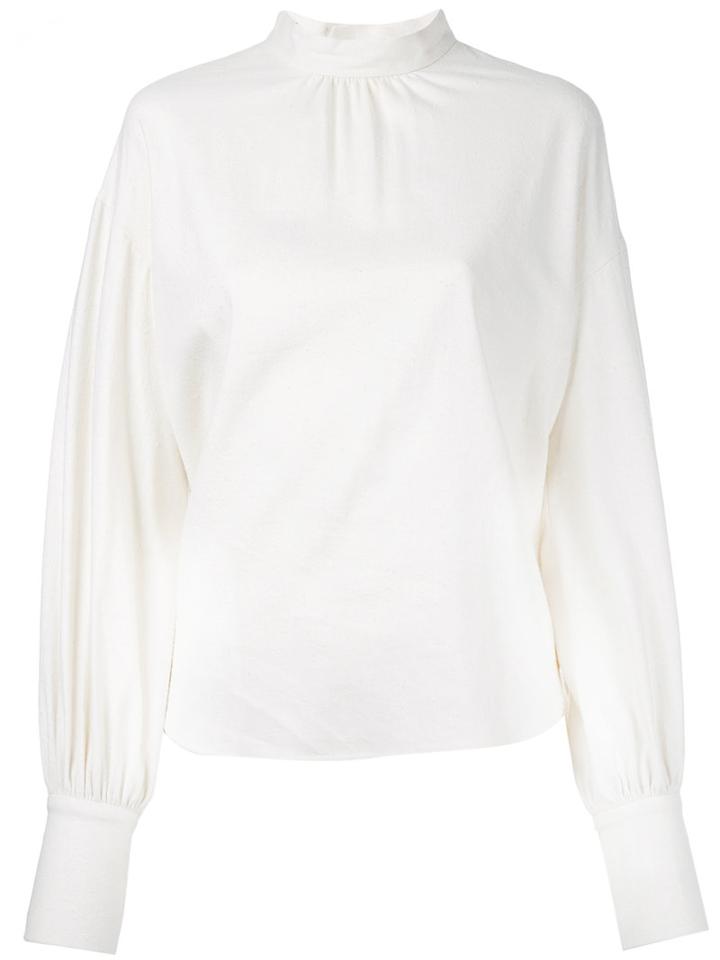 Le Ciel Bleu - High Neck Blouse - Women - Silk/cotton/linen/flax - 36, Women's, Nude/neutrals, Silk/cotton/linen/flax