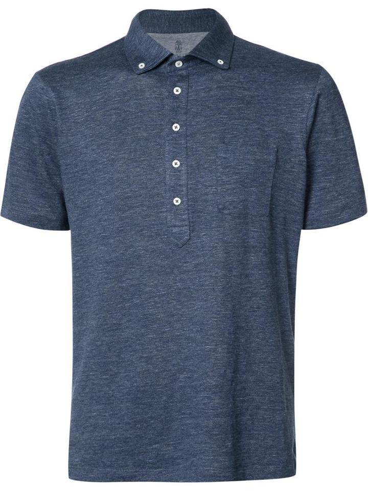 Brunello Cucinelli Classic Polo Shirt, Men's, Size: Large, Blue, Linen/flax/spandex/elastane