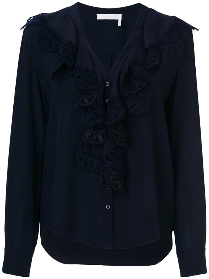 Chloé Ruffled Lace Blouse - Blue