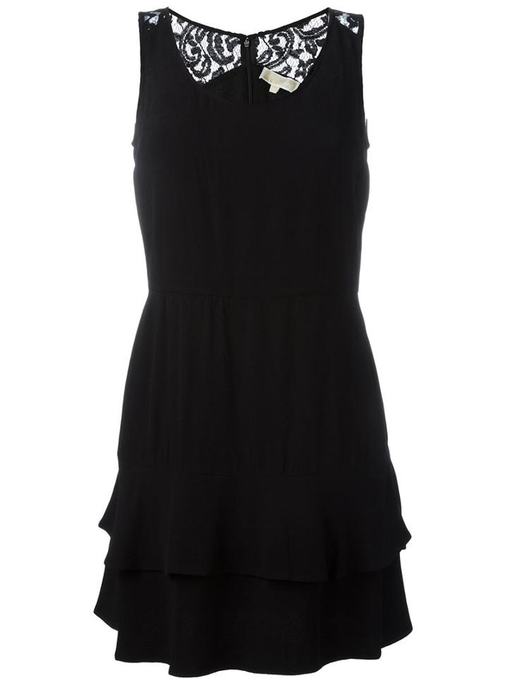 Michael Michael Kors Tiered Hem Sleeveless Dress, Women's, Size: 40, Black, Viscose/polyester