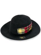 Ermanno Scervino Tartan Detail Fedora Hat - Black