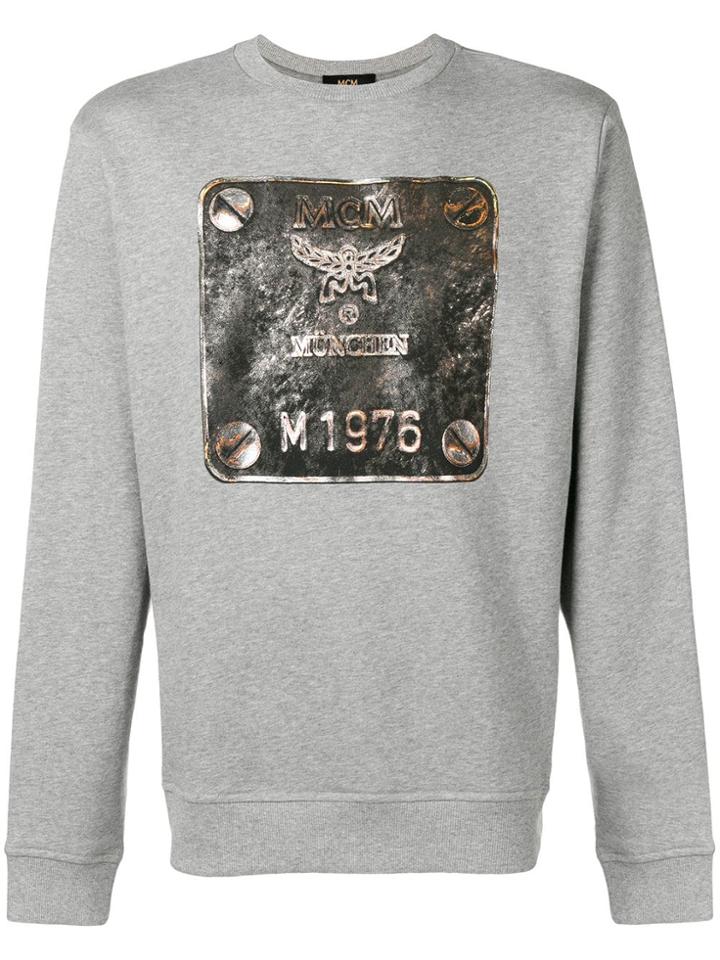 Mcm Metallic Logo Print Sweatshirt - Grey