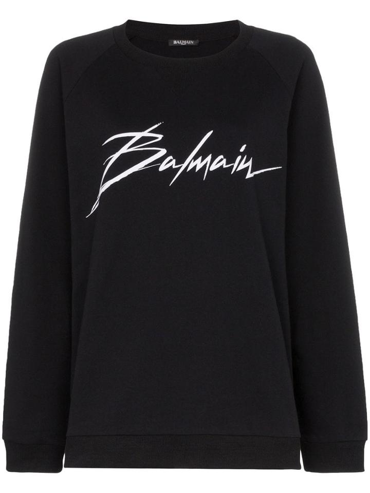 Balmain Logo Print Cotton Jumper - Black