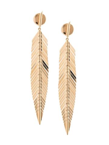 Cadar 18kt Yellow Gold Medium Feather Drop Earrings