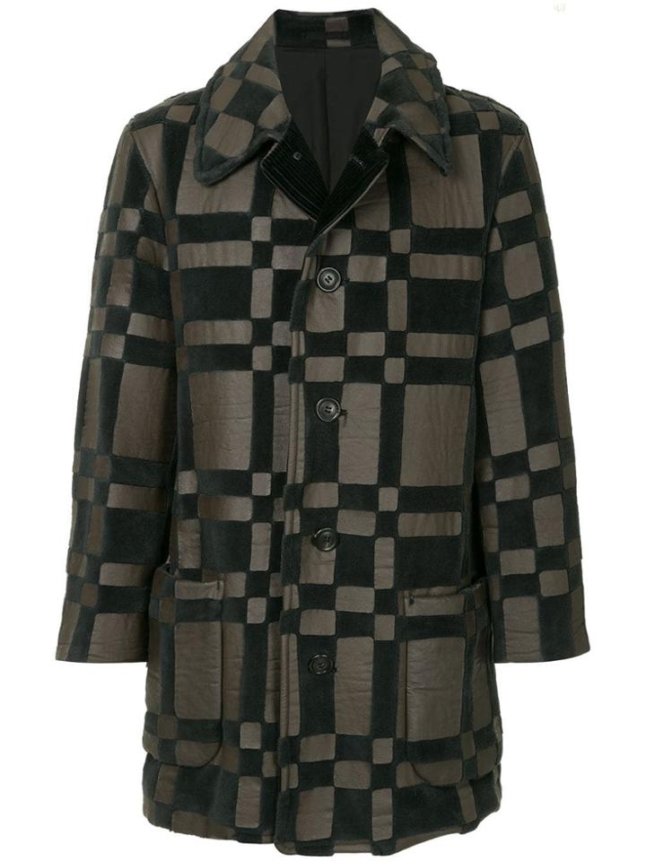 Issey Miyake Vintage Checked Button Coat - Black