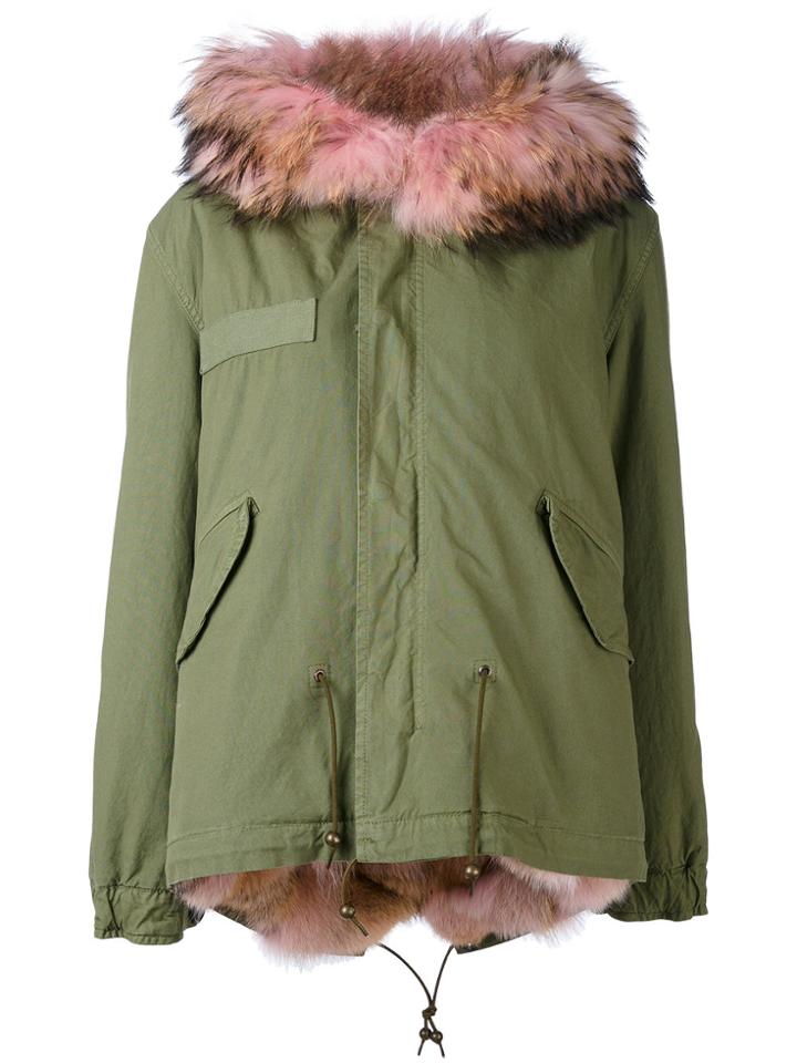 Mr & Mrs Italy Short Pink Fur Lined Parka - Green