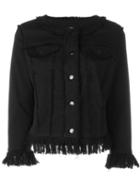 Love Moschino Frayed Denim Jacket, Women's, Size: 40, Black, Cotton/spandex/elastane