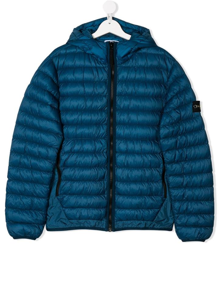 Stone Island Junior Teen Hooded Padded Jacket - Blue