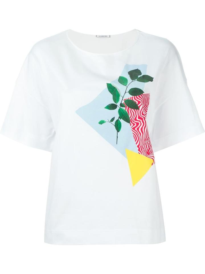 Iceberg Collage Print T-shirt, Women's, Size: 40, White, Cotton