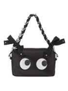 Anya Hindmarch Black Silk Glitter Eyes Clutch Bag