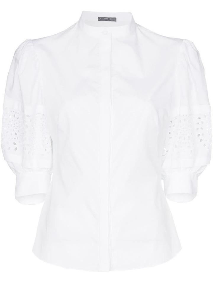 Alexander Mcqueen Balloon Sleeve Broderie Insert Cotton Blouse - White