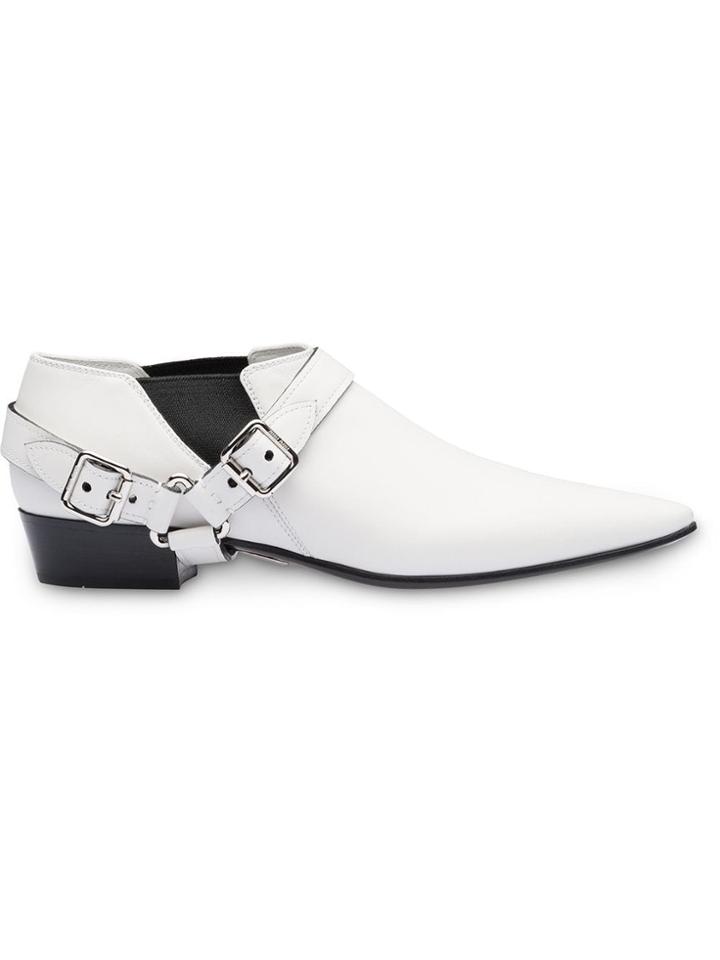 Miu Miu Leather Booties - White
