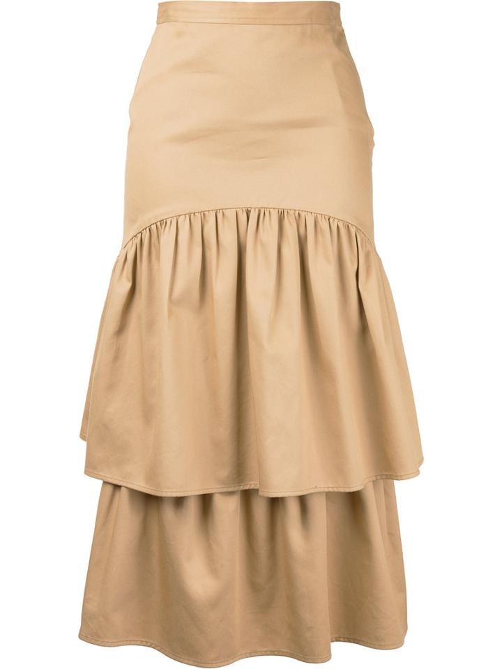 Maryam Nassir Zadeh - 'cala' Two Tier Skirt - Women - Cotton - 2, Brown, Cotton