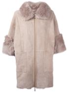 Agnona Trim Detail Coat, Women's, Size: Large, Nude/neutrals, Lamb Fur/lamb Nubuck Leather