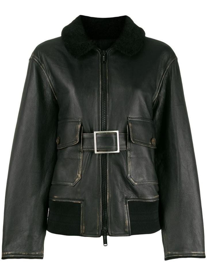 Golden Goose Shearling Collar Belted Jacket - Black