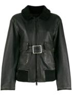 Golden Goose Shearling Collar Belted Jacket - Black