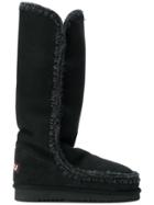 Mou Whipstitched Knee Boots - Black