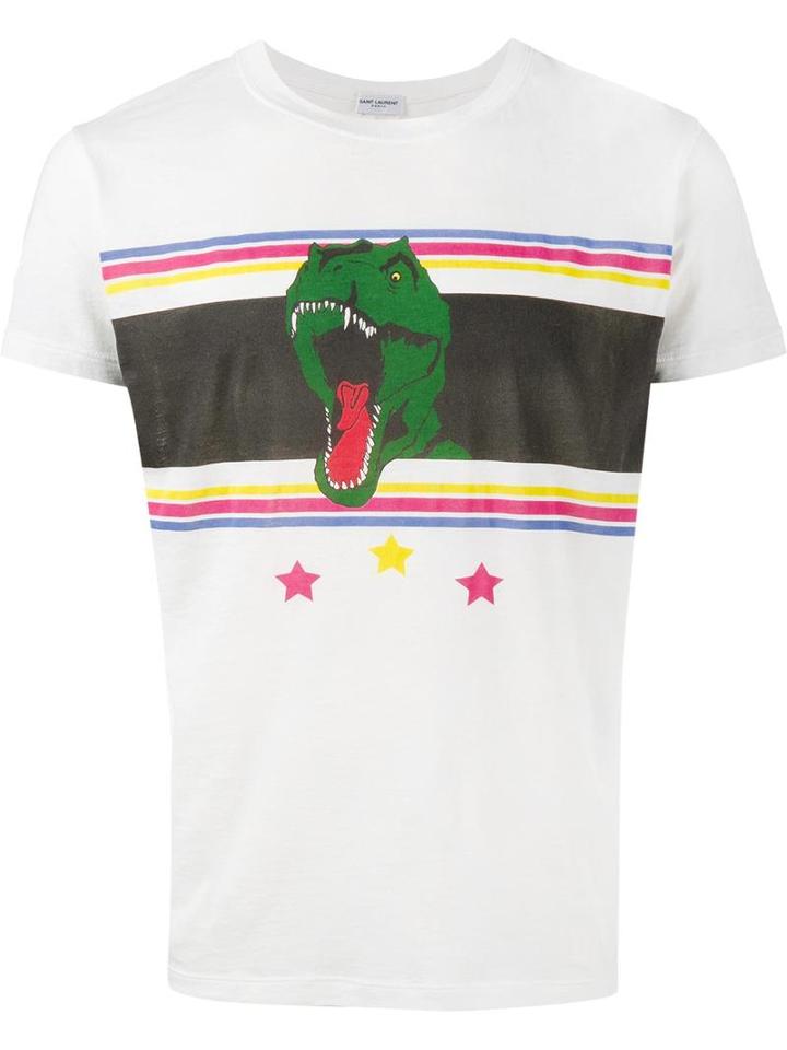 Saint Laurent T-rex Printed T-shirt, Men's, Size: Large, White, Cotton
