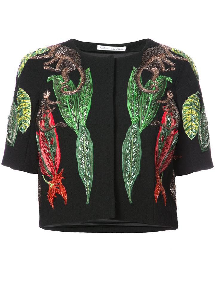 Oscar De La Renta Appliqué Cropped Jacket - Black