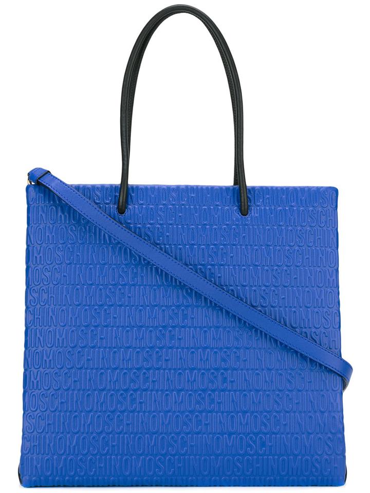 Moschino Logo Embossed Tote, Women's, Blue, Polyester