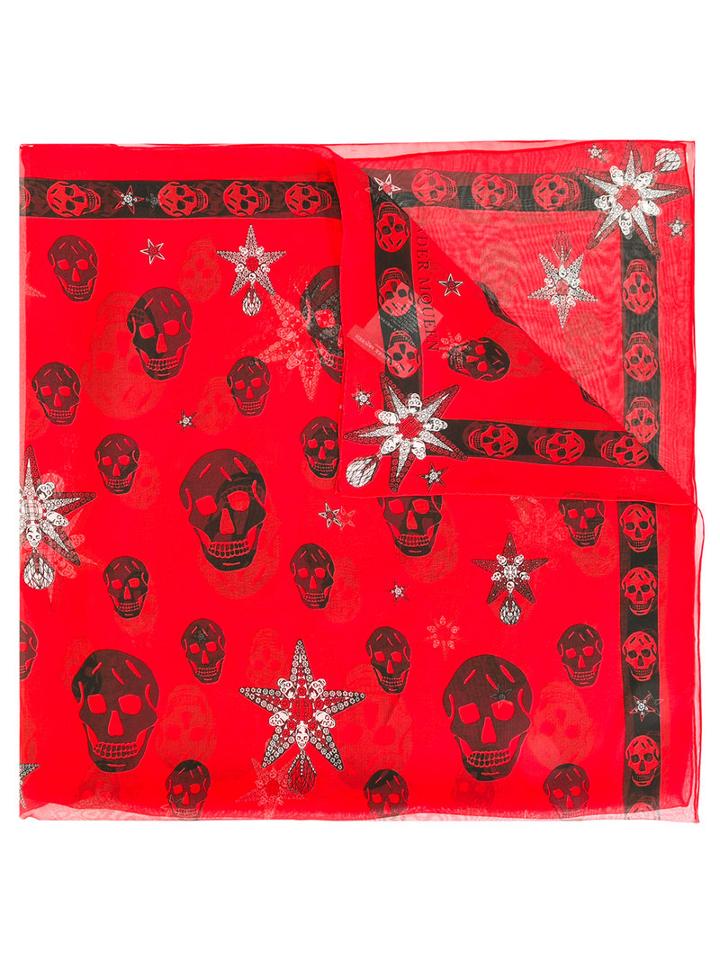 Alexander Mcqueen - Skull Print Scarf - Women - Silk - One Size, Red, Silk