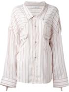 Faith Connexion Oversized Striped Shirt, Women's, Size: S, Pink/purple, Silk