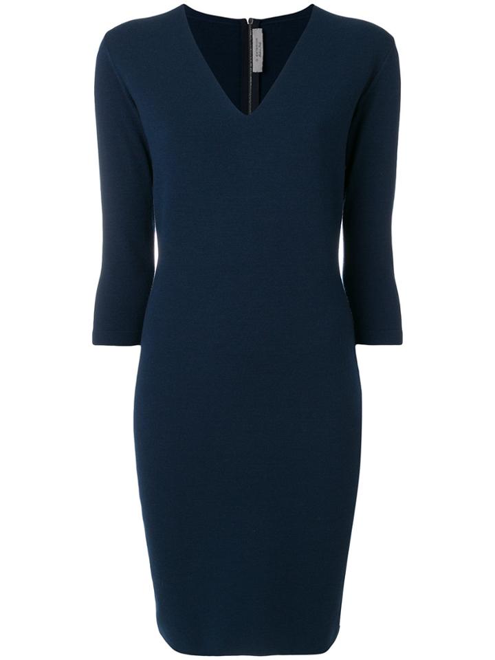 D.exterior Fitted V-neck Dress - Blue