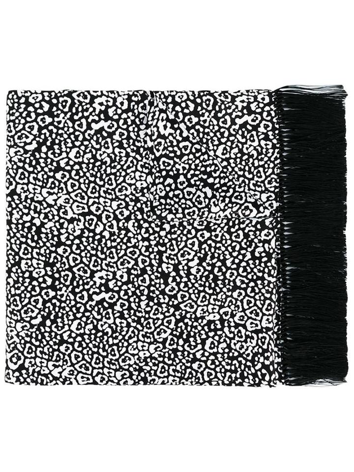 Saint Laurent Leopard Print Scarf, Men's, Black, Silk