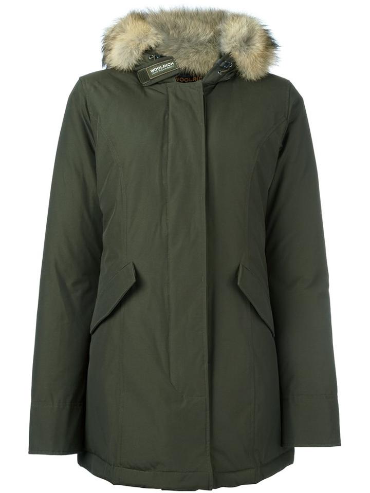 Woolrich Fur-trim Padded Parka, Women's, Size: Medium, Green, Cotton/polyamide/polyester/coyote Fur