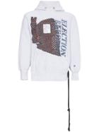 Election Reform Embroidered Patchwork Cotton Hoodie - Grey