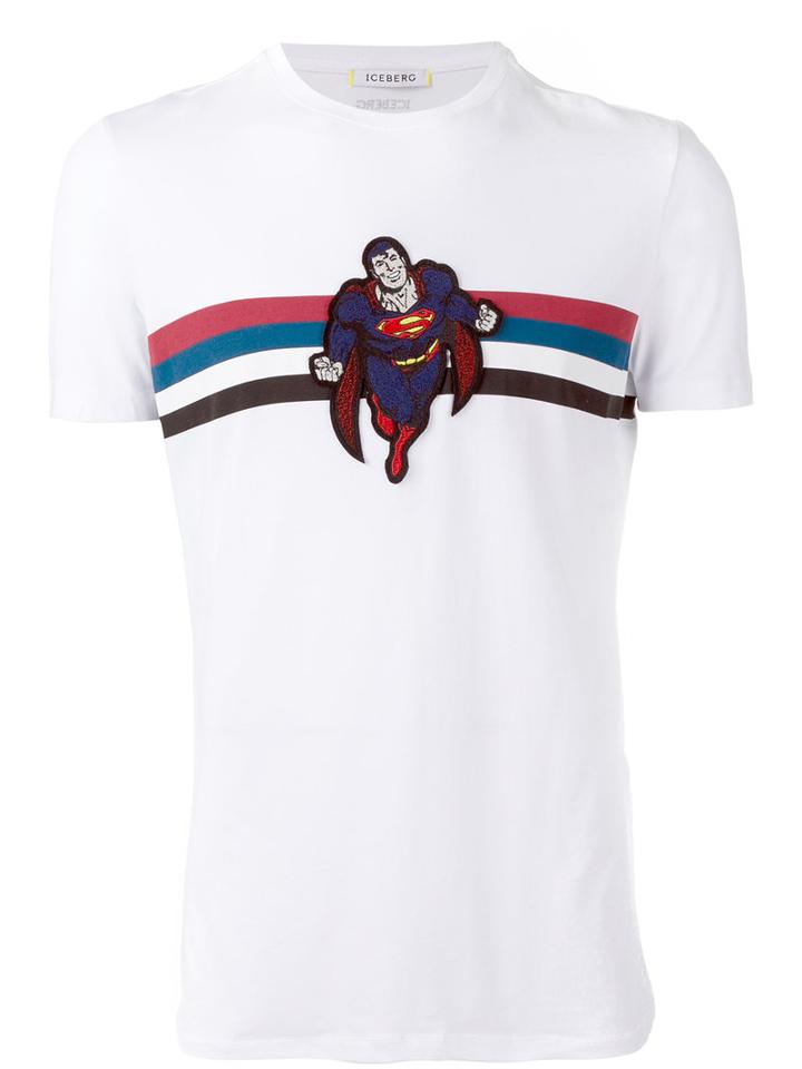 Iceberg Superman T-shirt, Men's, Size: Medium, White, Cotton/spandex/elastane