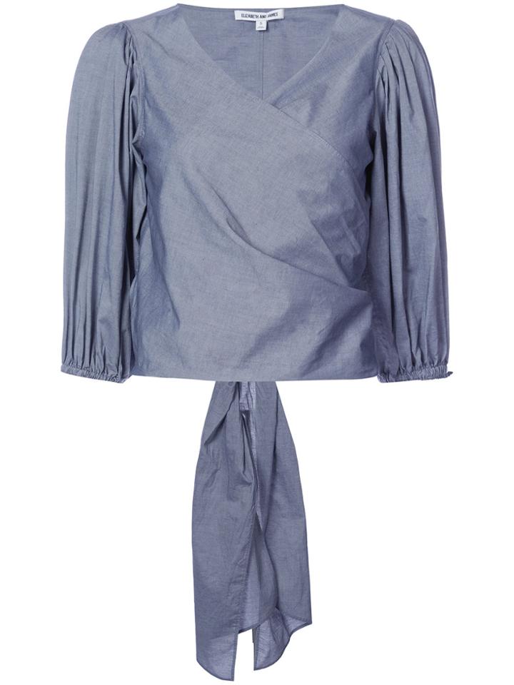 Elizabeth And James Cropped Sleeve Wrap Top - Blue
