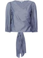 Elizabeth And James Cropped Sleeve Wrap Top - Blue