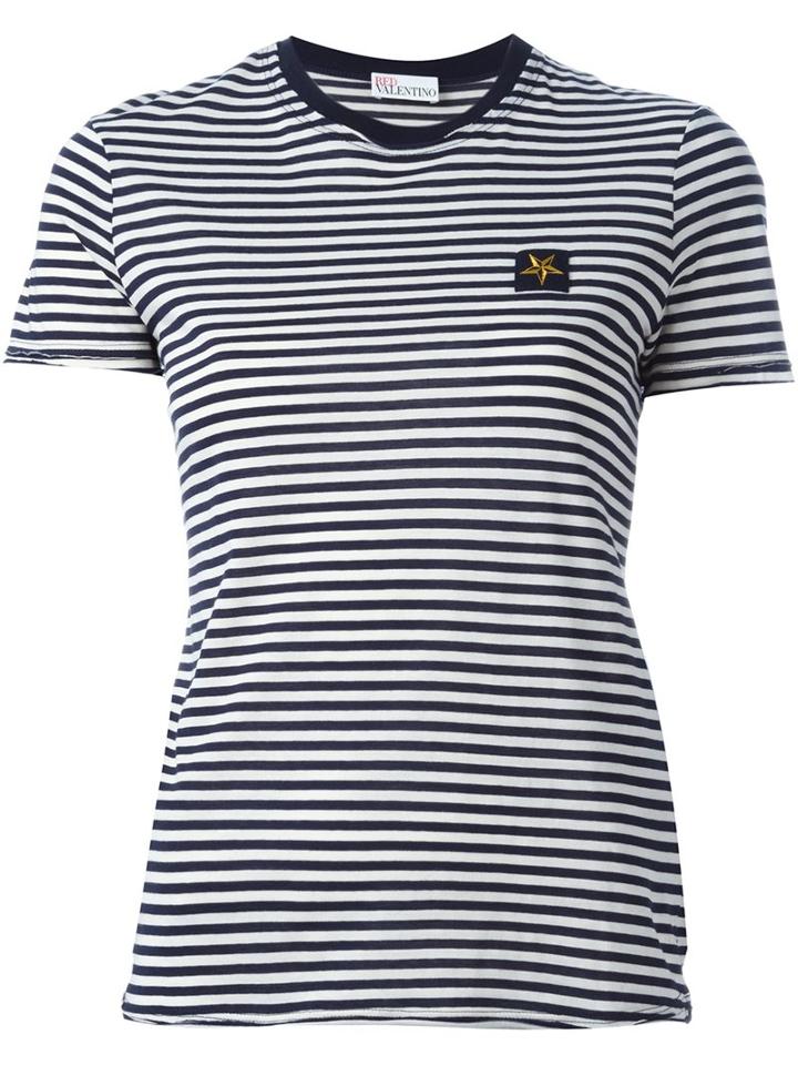 Red Valentino Striped T-shirt, Women's, Size: Large, Blue, Cotton