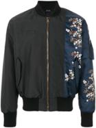No21 Flower Print Patch Bomber Jacket - Black