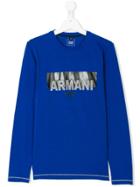Armani Junior Logo Print Long Sleeve T-shirt - Blue