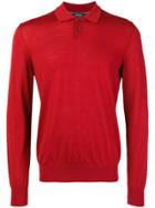 Z Zegna Long-sleeve Fitted Polo Top - Red
