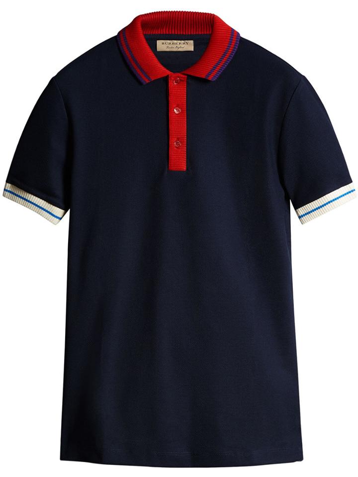 Burberry Two-tone Stripe Knitted Detail Cotton Polo Shirt - Blue