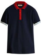 Burberry Two-tone Stripe Knitted Detail Cotton Polo Shirt - Blue