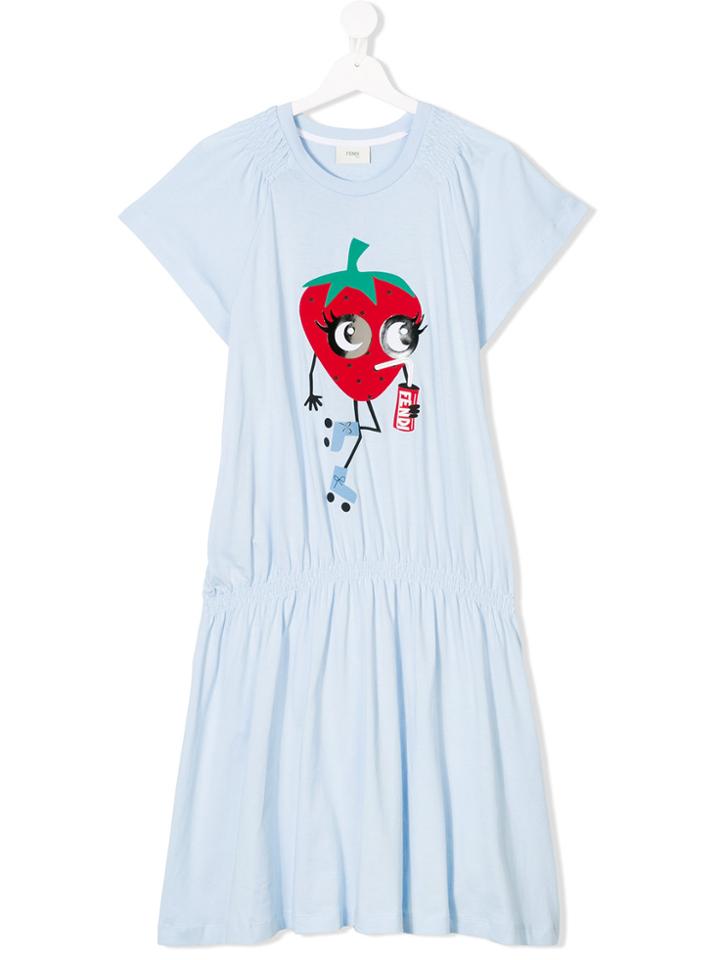 Fendi Kids Teen Strawberry Logo Print T-shirt Dress - Blue
