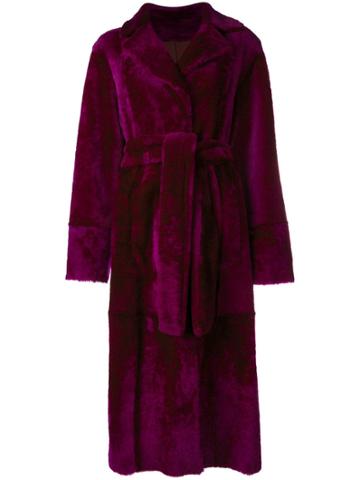 Drome Long Belted Coat - Pink & Purple