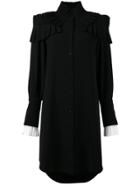Adeam Ruffle Long Sleeve Shirt Dress - Black